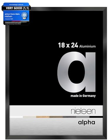 nielsen Alpha Polished Black Aluminium Picture Frame - 18x24cm - with Float Glass and Easy Push-Turn Clips - For Photos and Art
