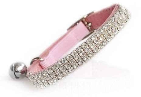 CHUKCHI Collier réglable en Velours Doux pour Chat - Diamante Bling-Bling avec Belles, 11 Pouce pour Les Petits Chiens et Chats (Rose) par CHUKCHI, Velours