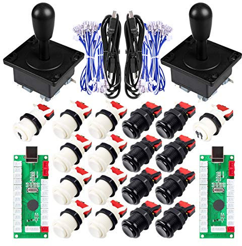 EG STARTS Classic Happ Style Arcade DIY Parts Kit para 2 Jugadores USB Mame Project Juegos y Raspberry pi 2 3 3B Blanco y Negro Color