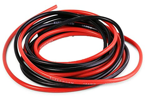 Boladge 2 Metros Alambre de Silicona Pura Cable de Alimentación 16AWG Cable de Batería Alambre de Cobre Estañado Cable de Cable RC Calibre 16 (1 Metro en Negro y 1 Metro en Rojo) (16AWG)