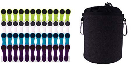 48 Wäscheklammern Soft Grip Softgrip Soft Touch Softtouch und 1 Wäscheklammerbeutel (12xWeiß, 12xBlau, 12xGrün, 12xLila, 1xSchwarz)