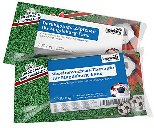 Die Kleine Therapie für Magdeburg-Fans | 2X süße Saison-Schmerzmittel | Witzige Geschenke & Fanartikel by Ligakakao.de | Besser als Kaffee-Tasse, Kaffeepott, Becher oder Fahne