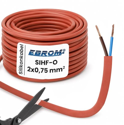 EBROM Silikonkabel Saunakabel SIHF-O 2x0,75 mm² Länge: 10 Meter 2x0,75 mm2 | von 1 m bis 50 m, hitzebeständig bis 180 C° 99,9% OFC Kupfer verzinnt, als Fühlerleitung für Temperaturfühler als Messleitung