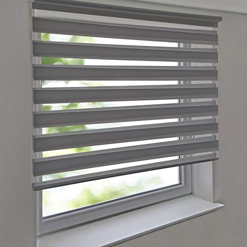 Doppelrollo Premium 45 x 230 cm grau - Duorollo Vario Seitenzug zum Anschrauben freihängend für Wandmontage und Deckenmontage - inkl. Metallträger