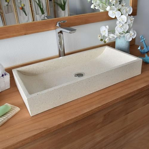Océan Line Vasque à poser en Terrazzo crème, Boreal 70×35×10 cm