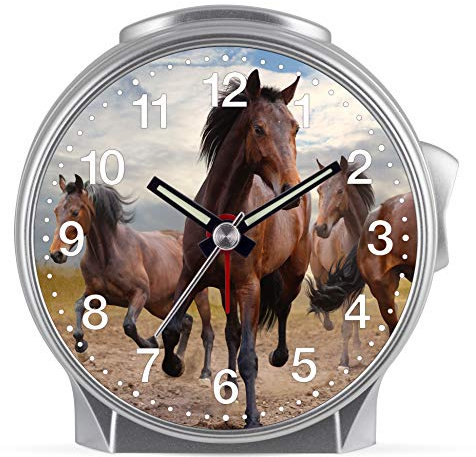 Eurotime Kinder Wecker für Mädchen mit Pferde-Motiv, Kunststoffgehäuse und Kunststoffglas, geräuscharmer Wecker, kein Ticken, mit Licht und Weckwiederholung, 29606-07
