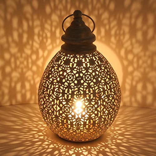 Orientalische Laterne - Shabby Chic Weiß Gold, Marokkanisches Windlicht Metall Kerzenhalter, Kerzen-Deko Muttertag Ostern Geburtstag Dekoration IRL2010