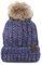 C.C Strickmütze mit Zopfmuster, Kunstfell, mit Bommel und Fleece-Futter - - Large