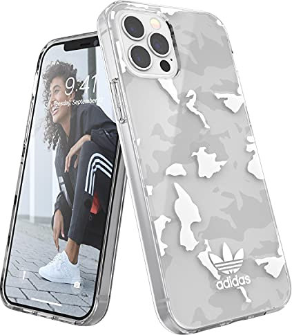 adidas Hülle Entwickelt für iPhone 12 Hülle, iPhone 12 Pro Hülle, 6.1 Zoll, Fallgeprüfte Hüllen, stoßfeste erhöhte Kanten, Original Snap Case Schutzhülle, Transparent/Weiß