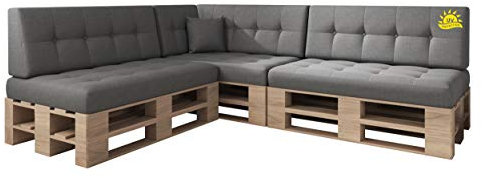 sunnypillow Palettenkissen Kaltschaum UV - beständig Outdoor/Indoor Palettenauflage Palettenpolster Palettensofa Sitzkissen Rückenlehne gesteppt 8er Set 120 x 80 Silver