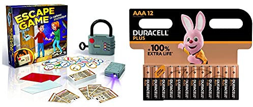 Dujardin Jeux - Escape Game - Le Cadenas Electronique + Piles alcalines AAA Duracell Plus, 1.5V LR03 MN2400, Paquet de 12