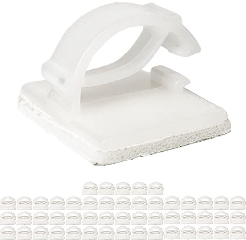 Clips de Gestion des Câbles Autocollants, 50 Pièces, Blanc, Câble jusqu'à Ø 10 mm, Organisation Cable pour TV, PC, Laptop, Lan et Cables de chargement, Attache Câbles, Serre-Câbles, Sangles de câbles