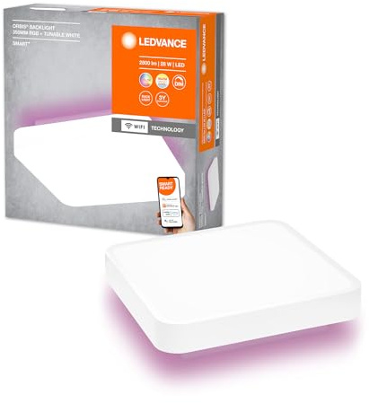 LEDVANCE ORBIS BACKLITE SQUARE SMART+ Wi-Fi weiß, dimmbare LED Leuchte für den Innenbereich, 28W, Farbtemperatur von 3000-6500K, 2400 Lumen, RGB Licht für weißes und farbiges Licht, 35x35cm