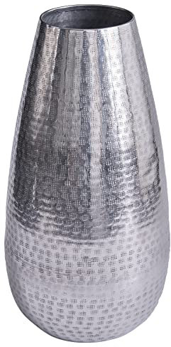 Elegante Vase Orient 49cm Silber Hammerschlag Design Blumenvase Wohnaccessoire Dekovase Dekoration