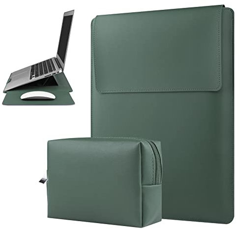 HoYiXi 13 Inch Laptop Sleeve Case Leather Case Compatible with MacBook Air 13.3/13.6 M1 M2/MacBook Pro 13 2022-2016/Dell XPS 13/Surface Pro X/8/7 /6/5/Surface Laptop 13.5 Inch, Sleeve Bag Green