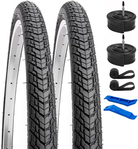 YunSCM 2Pcs Faltbar 28 Zoll Reifen 28x1.50 700x38C Mantel 40-622 Plus 2Pcs 700C Schlauch FV48mm Ventil kompatibel 700C City Bikes, Rennräder 700x38C 700x40C 38-622 Fahrradreifen und schlauche