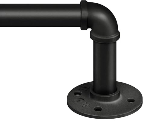 Zeerobee Curtain Rods for Windows 48 to 84, 1 Inch Industrial Wrap Around Black Curtain Rod, Indoor/Outdoor Room Divider Adjustable Drapery Pole, 48-86