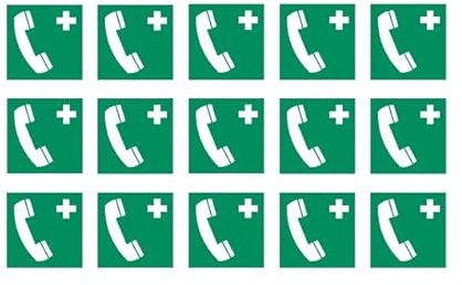 15 Aufkleber Notruftelefon E004 - ø 9,8 cm - UV- und witterungsbeständig - ISO 7010 - nachhaltig - Gebotszeichen Gebotsschild Schild (9,8, Notruftelefon)