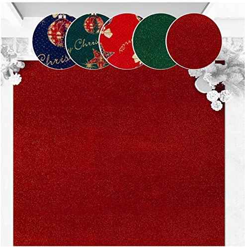 ANRO Weihnachtsteppich Weihnachtsläufer Teppich Läufer Flur Sauberlaufmatte Weihnachten rutschfest Meterware mit Glitzer Uni Rot 300x100cm