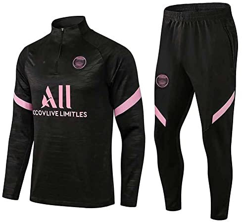 JIEAGY Paris Jersey Trainingsanzug Langarm Jacke Frühling und Herbst Jacke Trainingsanzug Fußball Personalisierte Uniform PSG Männer Frauen (M-Medium, Schwarz)