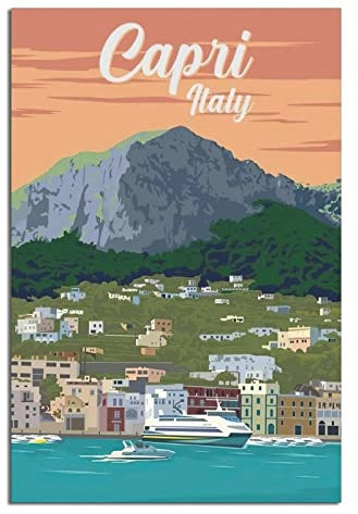 YONGCAI Capri Italien Skyline Vintage Reise Poster Leinwand Wand Home Room Decor Kunst Poster Gemälde Bild Druck Geschenk Poster