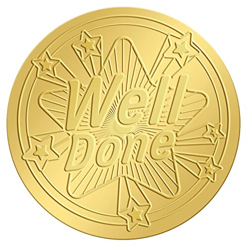 craspire 100 STÜCKE Goldfolienaufkleber Well Done Award Geprägtes Zertifikat Selbstklebende Aufkleber Medaillendekorationsaufkleber Graduierung Notarsiegel Umschlag