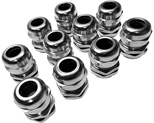 Alkan Messing Kabelverschraubung M18 x 1,5 IP68 10 Stück 5-10 mm | Metrische Messing-Kabeldurchführung mit Gegenmutter, wasserdicht IP68, Einbaudurchmesser 18,0-18,2 mm