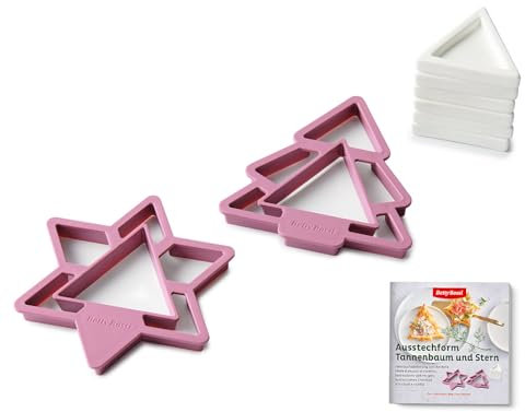 Betty Bossi Tannenbaum und Stern Ausstechform Set 8 tlg. Spülmaschinengeeignet Kekse Plätzchen, Ideal für rechteckigen Blätterteig, ergibt 8 Gebäcke, Perfekte Portionen Kunststoff Keramik Weiß Lila