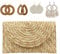 EVEOUT Sac à Main de Soirée en Paille tressée pour Femme Pochettes de Fête Mariage Paille d'été Sac de Vacances Plage(Sac et Boucles d'oreilles 02)