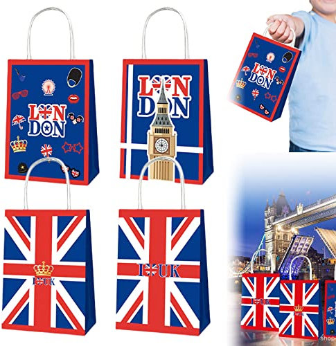 King Coronation Gifts Papiertüten, Union-Jack-Flagge, Papier-Kraftpapier, Geschenktüten für König Charles III, Krönungsgeschenkbox, britische Flagge, Tragetasche mit Griffen für Krönung,Großbritannien