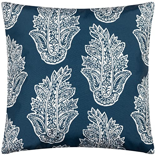 Paoletti Kalindi Paisley Outdoor Polyester Filled Cushion,Navy,43 x 43cm