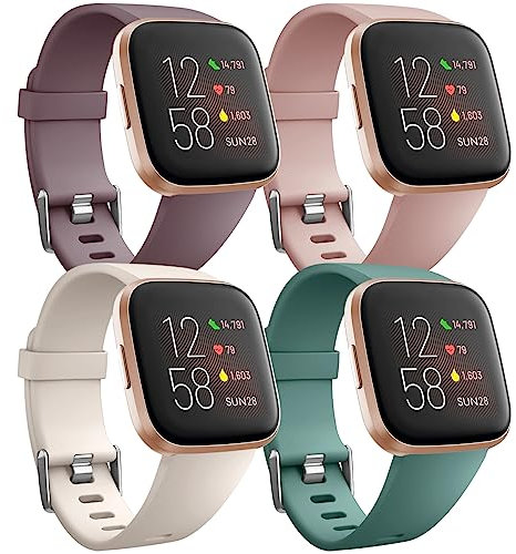 Ouwegaga Weiches Silikon Ersatz Armband Kompatibel für Fitbit Versa Armband/Fitbit Versa Lite Armband/Fitbit Versa 2 Armband, Damen Herren Groß Polarstern/Nackt Rosa/Kieferngrün/Rauchiges Violett