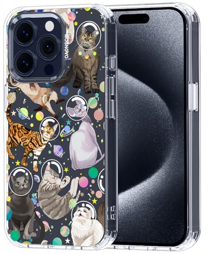 MOSNOVO für iPhone 15 Pro Hülle – Durchsichtige, schlanke, stoßfeste TPU+PC-Handyhülle, [6,6 Fuß Fallschutz/Anti-Abziehen] - Weltraumkatze