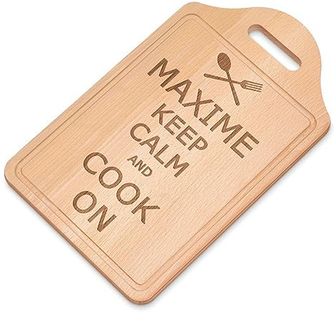 Maverton Schneidebrett mit Gravur, personalisiertes Küchenbrett | Aus Buchenholz, Küchenzubehör, rechteckiges Holzbrett mit Wunschmotiv für Frauen, Größe: 38x23 cm, KEEP CALM