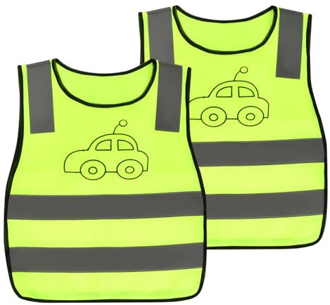 HoaaiGo 2 Pièces Gilet de Sécurité Enfants, Gilets Réfléchissants à Haute Visibilité Gilet Respirant Jaune Fluorescent, 360°Visibilité à Gilet Réfléchissante pour Enfants de 3 à 10 Ans