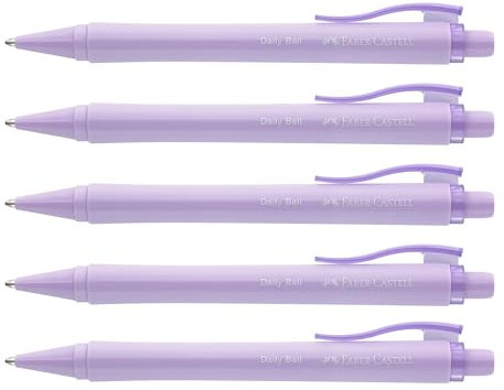 FABER-CASTELL 205099 - Kugelschreiber Daily Ball sweet lilac, 5 Stück, mit auswechselbarer XB Mine, dokumentenecht