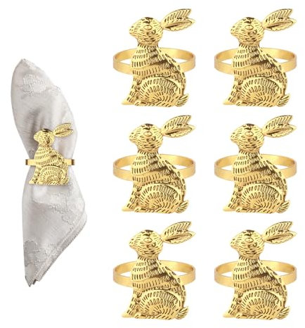 6 Stück Osterhasen-Serviettenringe, Niedlich 4 cm Kaninchen Serviettenringe Metall-Serviettenringe goldene Serviettenringhalter Frühlings-Tischdekoration für Osterfest Bankett Party