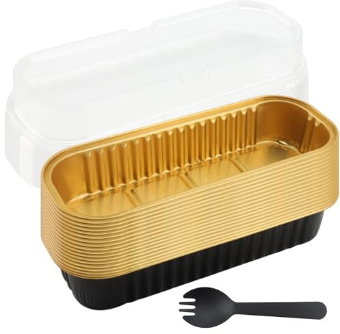 HAKZEON 60 Set 180PCS Black Aluminum Foil Mini Loaf Pans with Lids Accessories, 6.8oz 200ml Rectangle Loaf Foil Tin Liners, Aluminum Bread Container for Baking Brownie Cake Bread