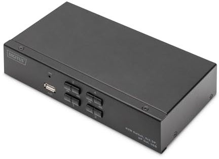 DIGITUS Displayport KVM-Switch – 4-Port Single-Display – 4 PC 1 Monitor – 1x Maus, Tastatur & Audio für 4 Computer – UHD 4K@60Hz (4096 x 2160p) – Hot-Key Umschalter – 1x USB 2.0 Hub – Schwarz