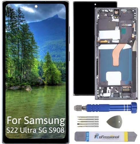 Int'x Display OLED für Samsung S22 Ultra 5G(Fingerprint) - Ersatzbildschirm für LCD/OLED mit Rahmen - Touchscreen mit Reparaturwerkzeug-Kits - Ersetzt einen defekten Bildschirm - Schwarz