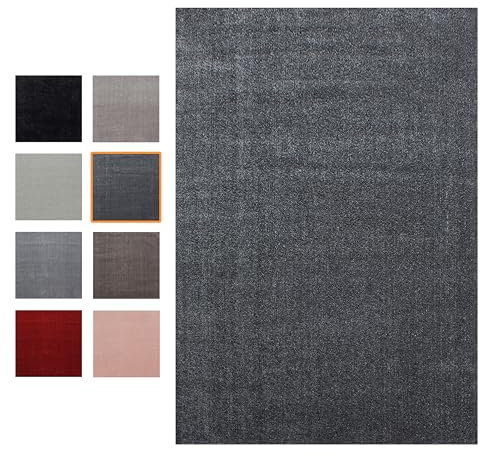 Bailena Kurzflor Teppich Grau Einfarbig, moderner Wohnzimmerteppich Gabbeh Optik, Schlafzimmerteppich Flachflor, 80x150 cm