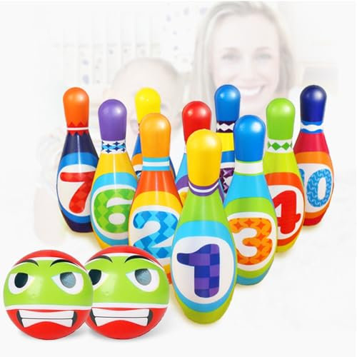 Bolos Infantiles, 12PCS Juego de Bolos con 10 Alfileres y 2 Bolas Bolera de Juguete Educativos Juegos Aire Libre Interactivos para Bebé Niños Niñas Bebé 2 3 4 5 6 Años