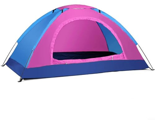 Tente de camping ultralégère pour 2 personnes avec abris et sac de transport, tente de camping portable en tissu Oxford imperméable pour la randonnée (2 personnes, rose)