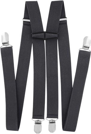 axy Hosenträger für Herren breit 2,5 cm in H-Form mit 4 Hosenträger Clips extra stark längenverstellbar (Dunkelgrau)