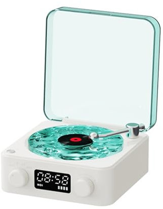 Bluetooth Speaker, White Noise Retro Turntable Record Player with RGB Light, Portable Wireless Bluetooth Speaker Stereo Sound Sleep Aid with 4 Sounds of Nature for Home Office Sleep Relax Gift (White)