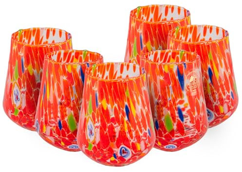 MurArt Vasos de Murano, juego de 6 vasos de 300 ml de vidrio soplado a mano de elaboración artesanal, fabricado en Italia B8