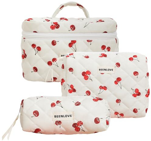Starnearby Lot de 3 Trousse de Toilette Matelassée en Coton Doux, Trousse de Maquillage Fleurie, Pochette de Rangement Maquillage, Trousse de Beauté Femme, Trousse Cosmétique Voyage