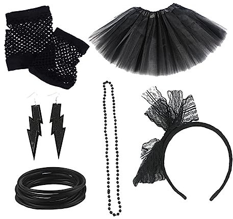 ANDRESLAD 80er Jahre Handschuhe Party Set Neon Tanzkostüme Handschuhe Halskette Ohrringe Tutu Rock Für Kinder Dress up