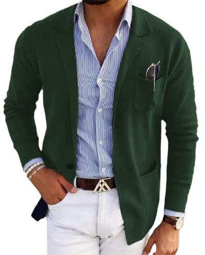 Oanviso Homme Blazer Veste de Costume Slim Fit Blazer pour Business Mariage Soirée Blouson de Smoking Jacket Costume Moderne Mince Veste Haut de Fête Chemise A Armée Verte L