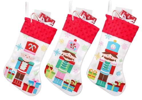 Nutcracker Christmas Stockings | 3X Christmas Socks Nutcracker Stockings Decor | Reusable Christmas Treat Stockings, Soft Christmas Tree Decorations for Family